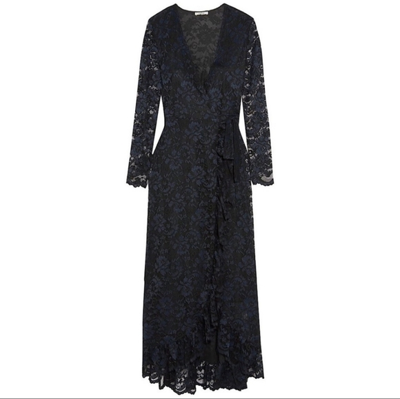 GANNI Flynn Lace V neck Wrap Ruffle and Lace Dress - Picture 7 of 16